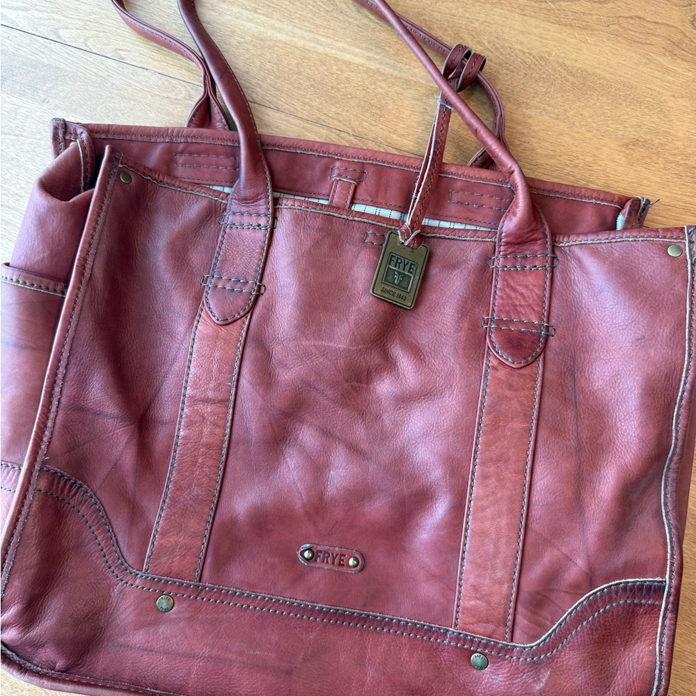Frye Red Leather Tote with Vintage Appeal